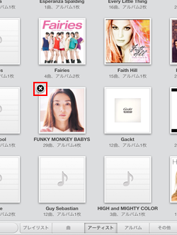 iPad/iPad miniのミュージックアプリで特定のアーティストの「×」アイコンをタップする