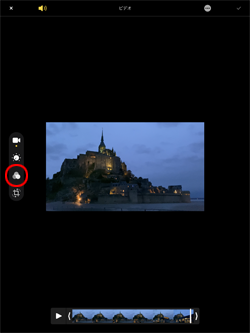 iPadの動画編集画面で「フィルター」アイコンをタップする