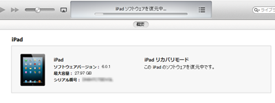 iPad/iPad miniの復元が開始される