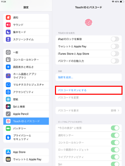 iPadでパスコードをオンにする