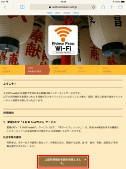 iPadの「Ehime Free Wi-Fi」の利用規約に同意する