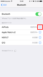 AirPodsの[i]アイコンをタップする