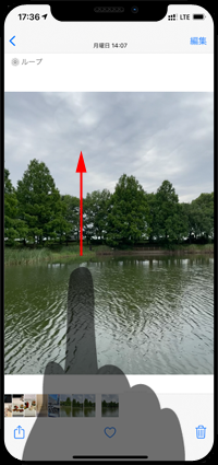 iPhoneの写真アプリでエフェクトを追加した「Live Photos」を上にスワイプする