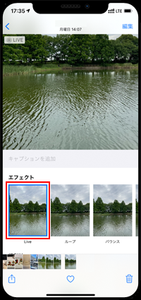 iPhoneでエフェクト「Live」を選択する