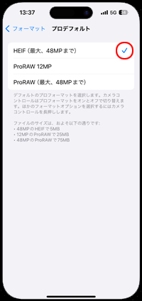 iPhoneのカメラで最大48MPの写真(HEIF)を撮影する