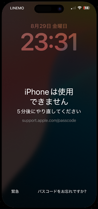 iPhoneは使用できません 5分後にやり直してください