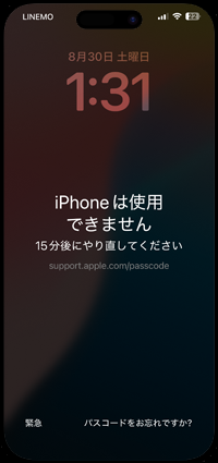 iPhoneは使用できません 15分後にやり直してください