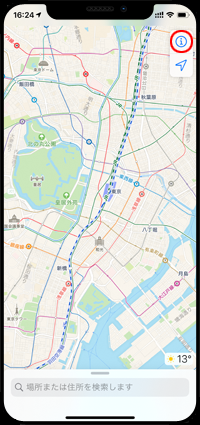 iPhoneのマップアプリで[ i ]アイコンをタップする