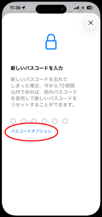 iPhoneでパスコードのオプション画面を表示する