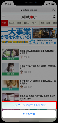 Safariで「デスクトップ用サイトを表示」をタップする
