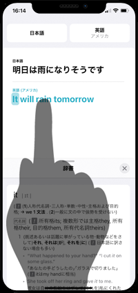 iPhoneの翻訳アプリで翻訳後に辞書で調べる