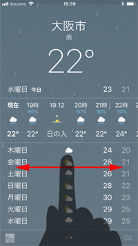 iPhoneの天気アプリで天気予報を表示する都市を変更する